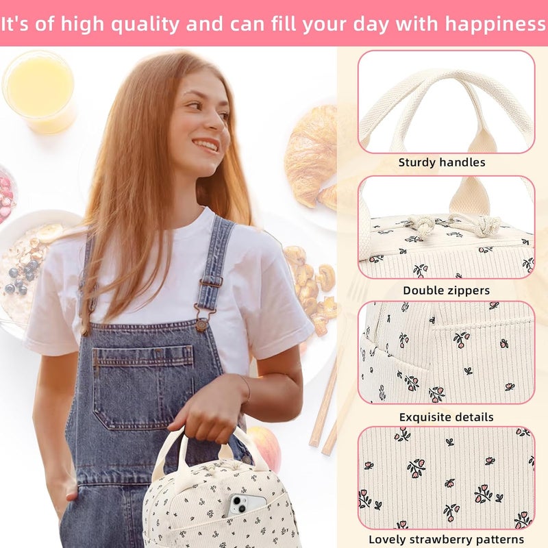 LEDAOU Lunch Box for Women Insulated Lunch Bag Corduroy Lunch Tote Bags Leakproof Cooler Lunch Case for Travel Work Picnic - Image 2